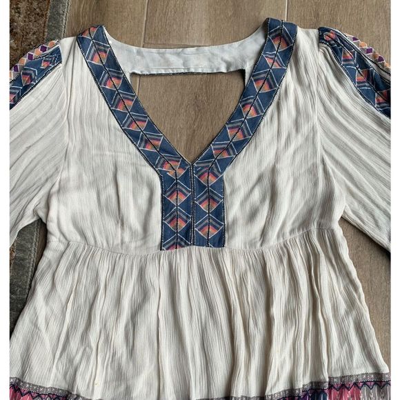 Free People Terra Nova boho blue purple print lined Tunic Mini Dress sz L - Picture 5 of 12